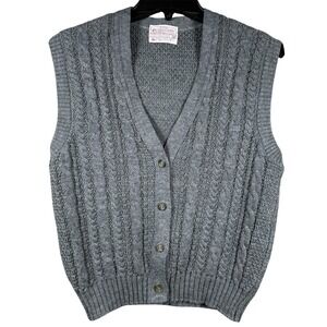 Pendleton Vintage Cable Knit 100% Wool Button Front Vest Gray Petite Medium
